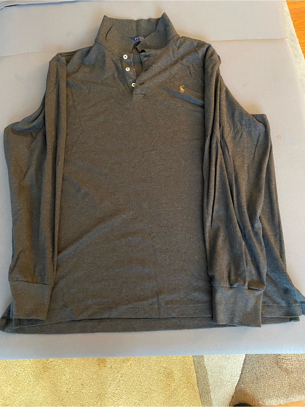 Polo Ralph Lauren Men's Long-Sleeve Polo in Charcoal with Gold Pony